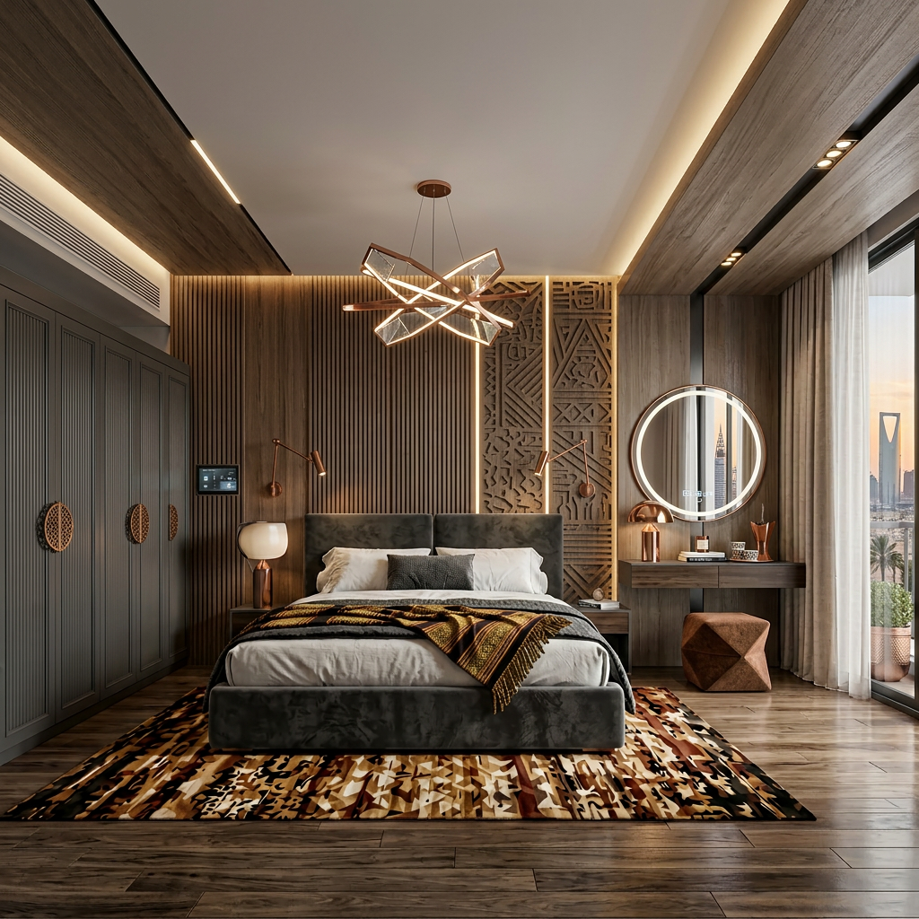 غرفة نوم ملكية فاخرة - خشب طبيعي